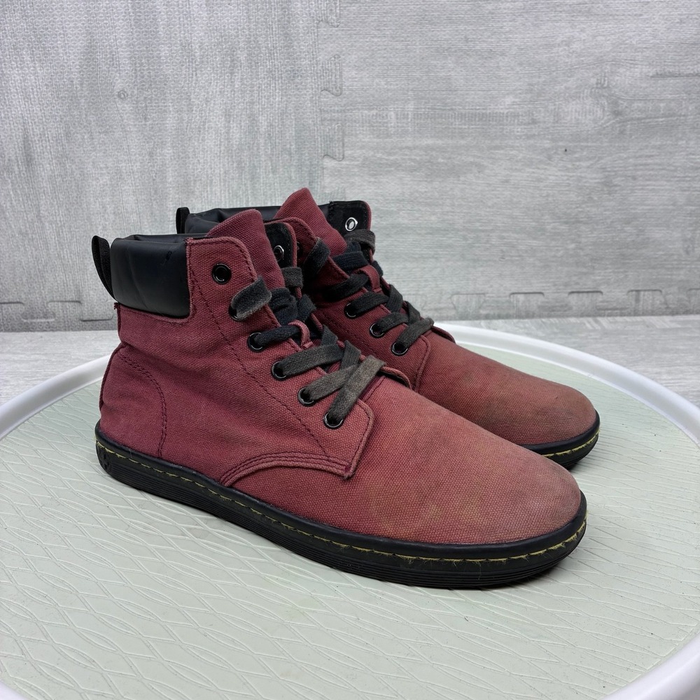 Dr. Martens Maelly Boots Women's 9‎ Burgundy Red Overdyed Twill Canvas Lace Up